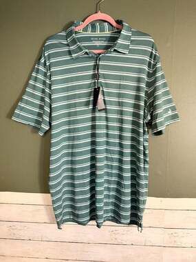 NWT‎ Michel Rouen Performance XL Golf Polo Shirt Dark Green Stripe